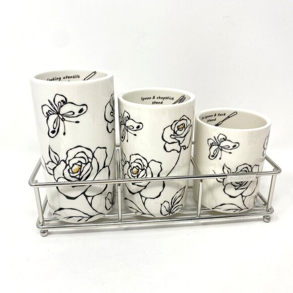 Chulkart Minceramics Korean Made Set of 3 Utensil Holders Silver Carryall NWT - Picture 1 of 12